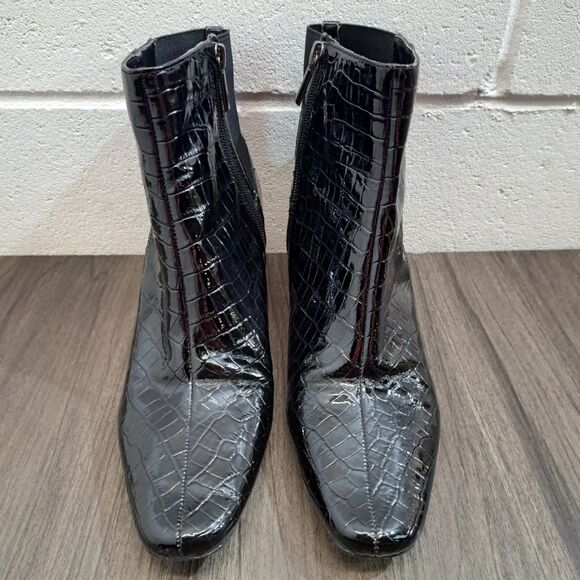 Bandolino Croc Pattern Black Heel Boots In Women's Size 7.5 M Side Zip 2in Heel - Picture 3 of 7
